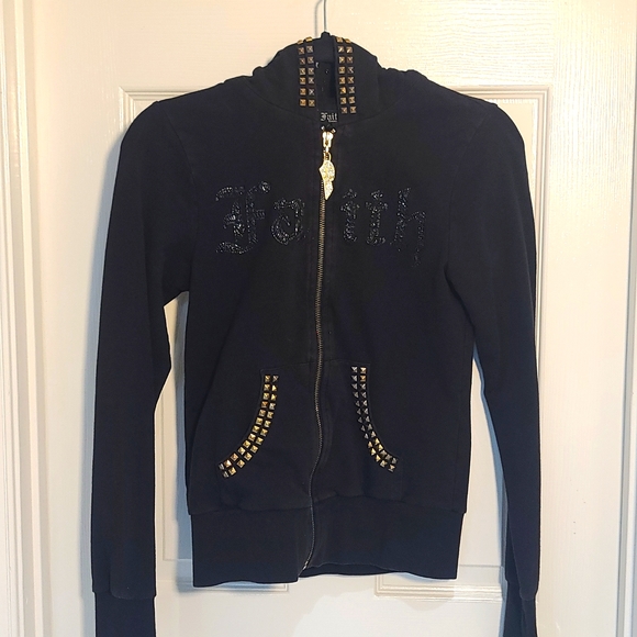 Faith Connexion Small Studded black and gold Hoodie Small - Picture 2 of 3